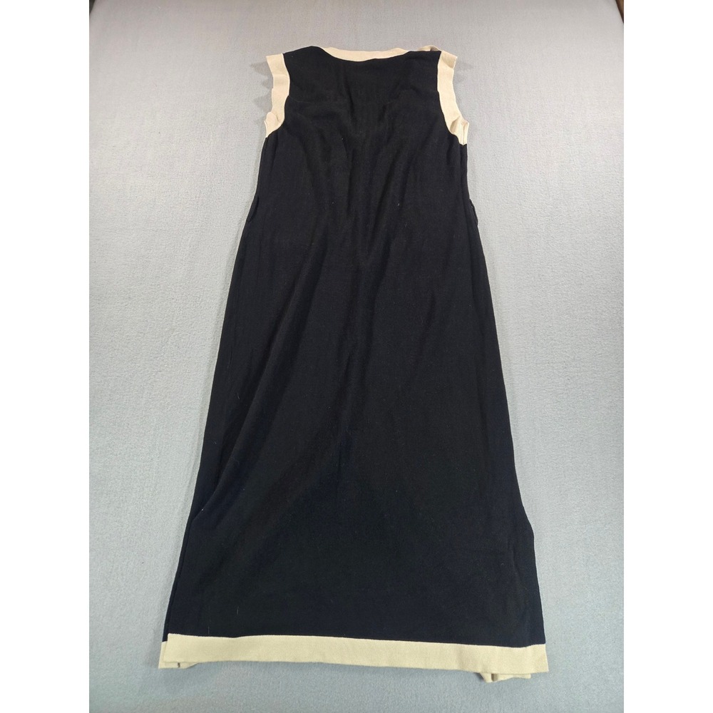 FORE Knit Dress Women Medium Black Cream Button Front Colorblock Midi V-Neck - Picture 5 of 7